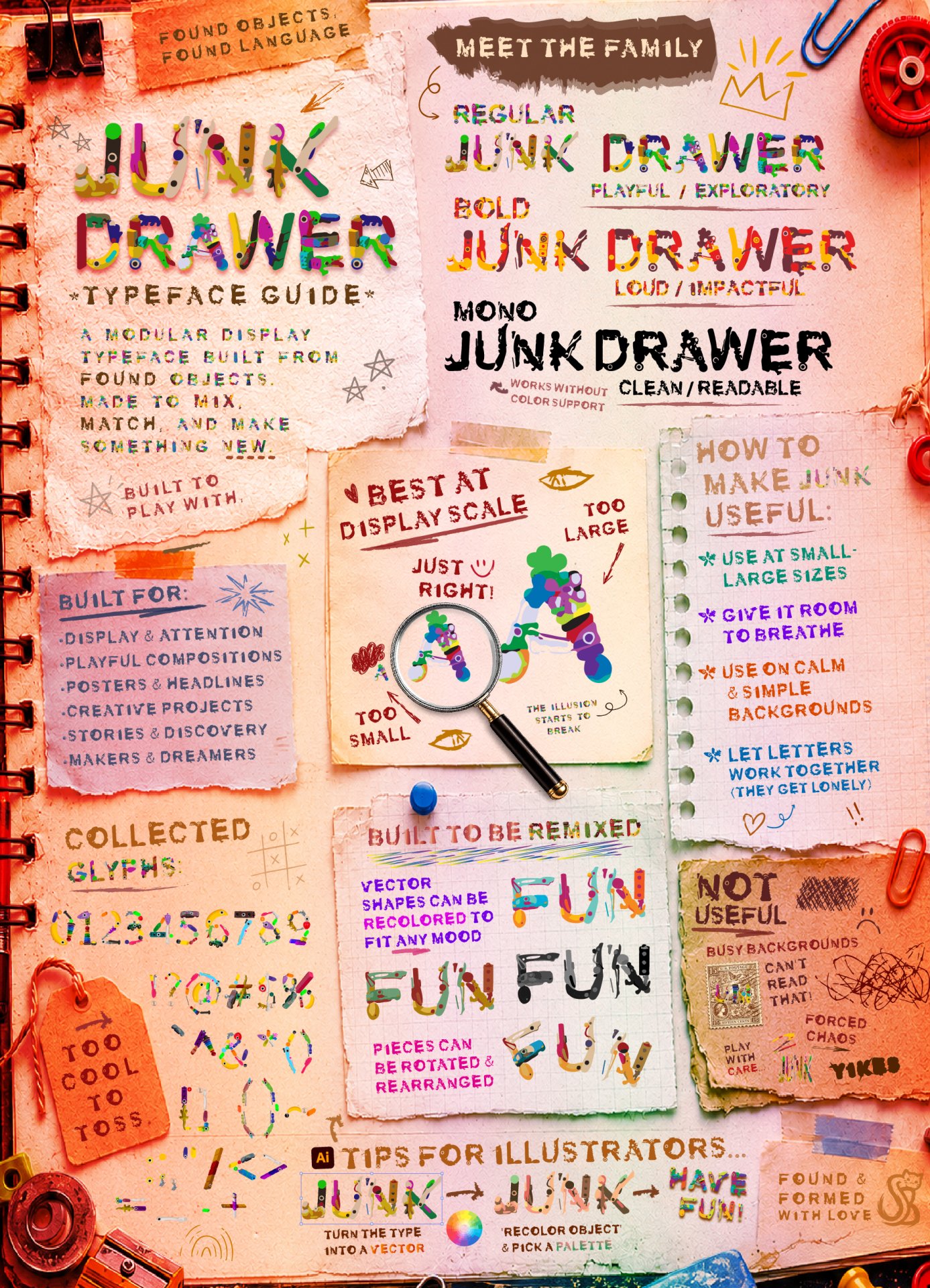 Junk Drawer typeface guide poster